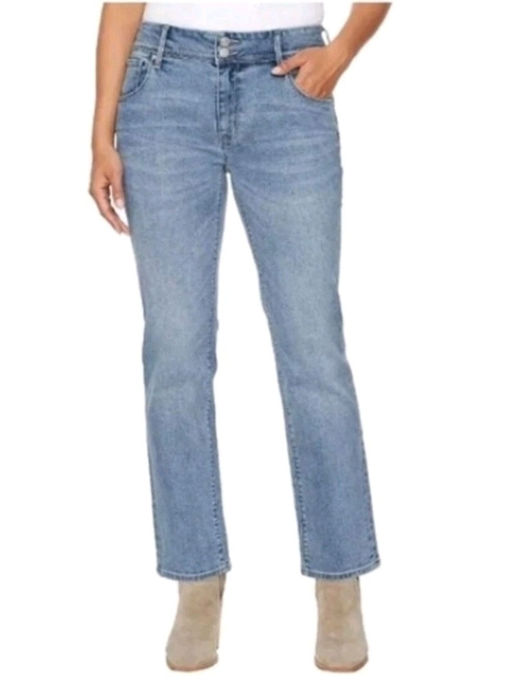 Hudson Mid Rise Straight Leg Denim Jeans Icy Blue Stretch Womens 14
